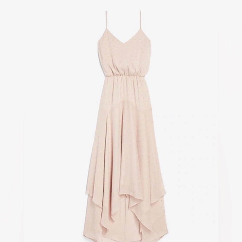 Express Pink Metallic Clip Dot Asymmetrical Hem Maxi Dress